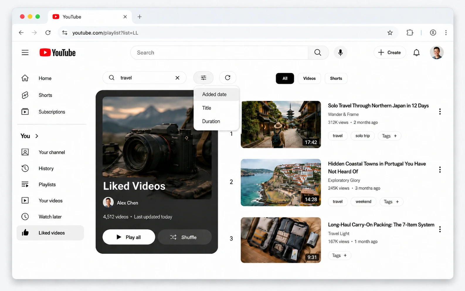 YASE filtering YouTube playlist videos from a local search row